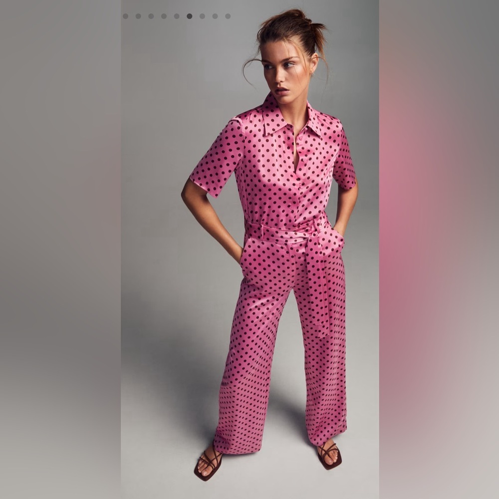 Mango Satin Jumpsuit with Pink Dots, Size Small​